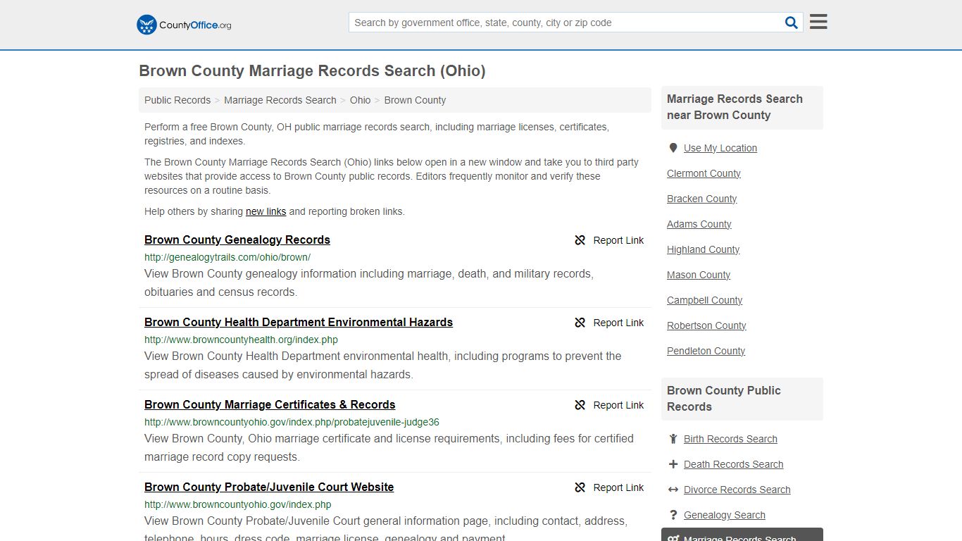 Brown County Marriage Records Search (Ohio) - County Office
