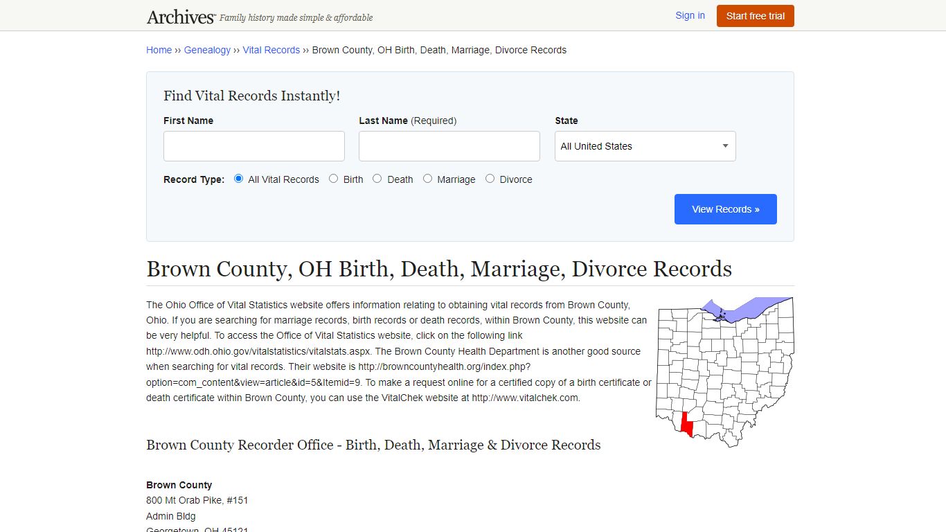 Brown County, OH Birth, Death, Marriage, Divorce Records - Archives.com