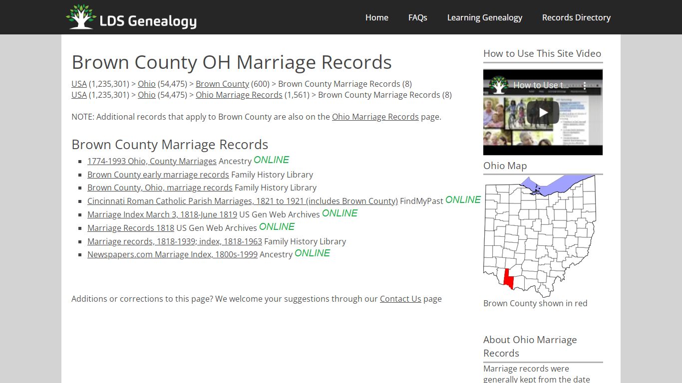 Brown County OH Marriage Records - ldsgenealogy.com