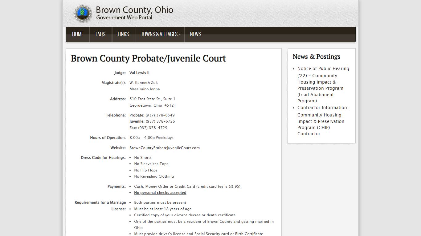 Brown County Ohio Government Portal - Probate/Juvenile